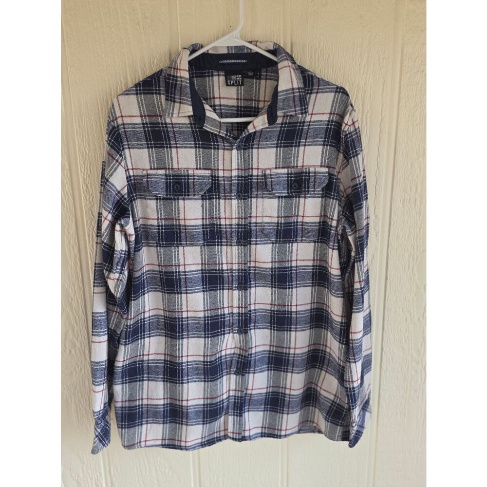 Men's Split Plaid Button-Down Shirt, Size Large